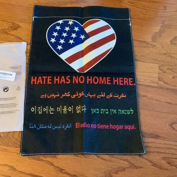 Outdoor flag decor: “Hate has no home here” 12.5 x 18” - Picture 1 of 7